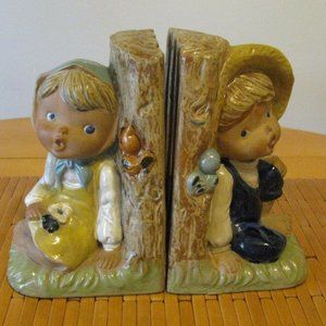 Vintage 1940's Ceramic Boy & Girl Bookends Japan